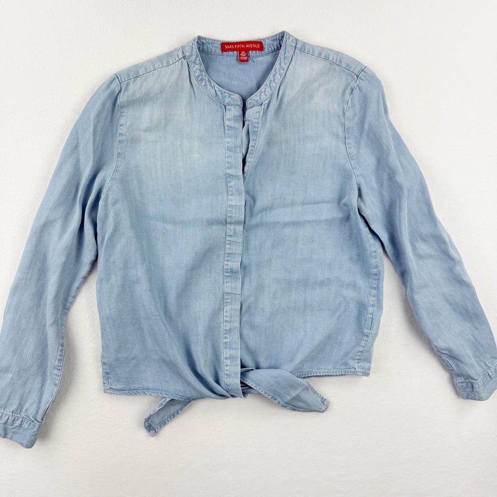 Saks Fifth Avenue Light Blue Tie-Front Denim Blouse
